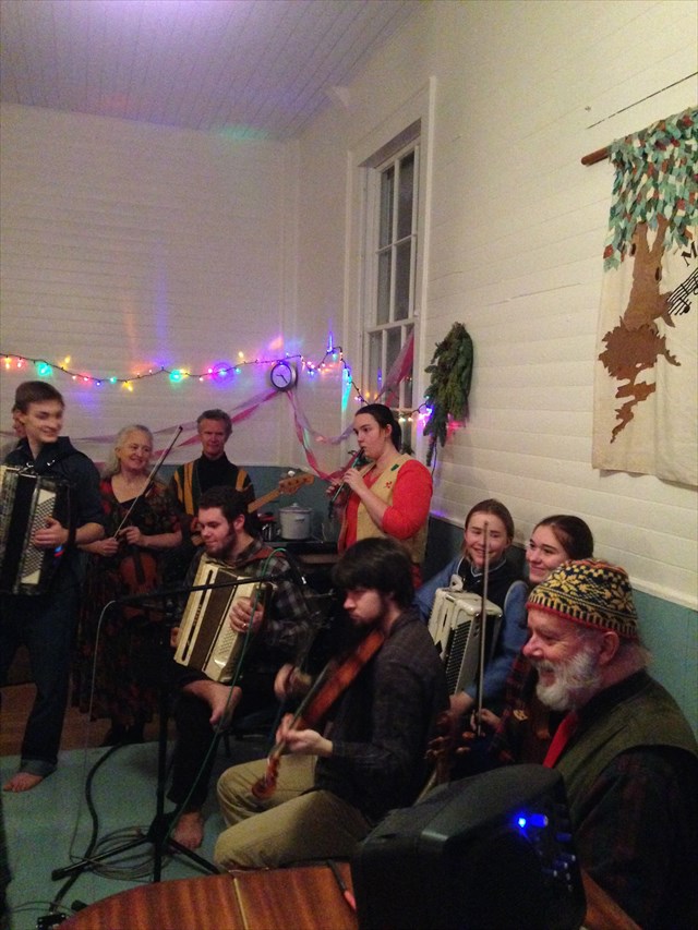 At the Nelson Town Hall 2014 New Year's Eve contra dance.