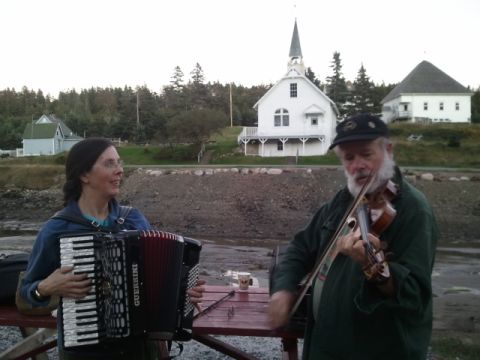 Performing at a lobster dinner in Frenchboro, Maine